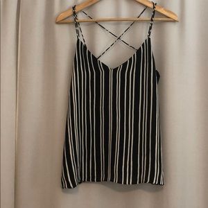 Back & White Cross Back Strap Striped Cami